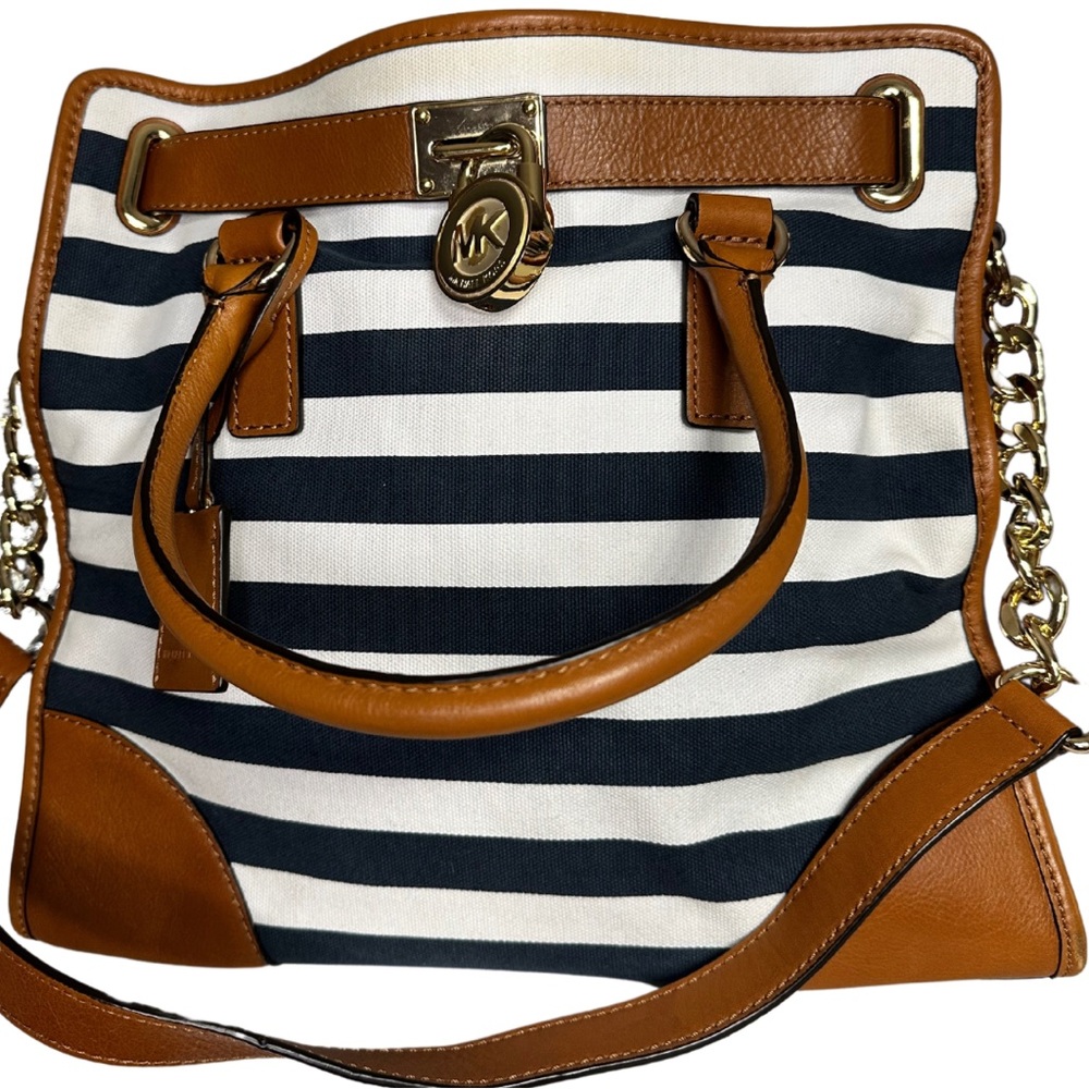 Michael Kors Navy Striped Canvas Tote
